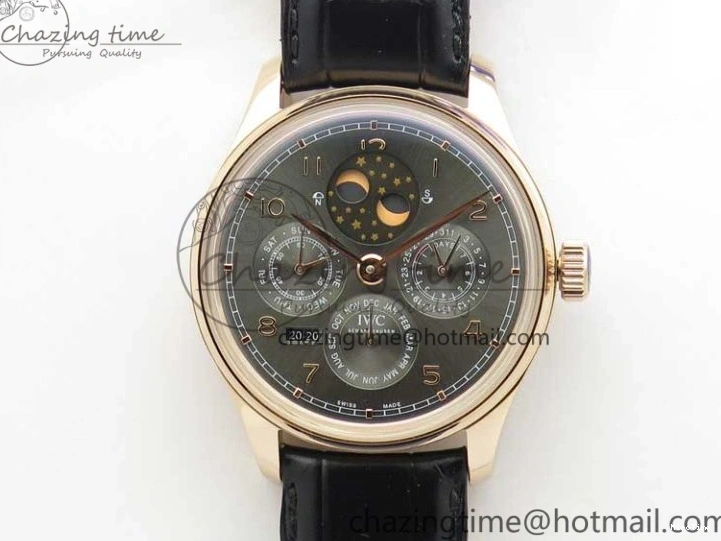 MIROTIME 0427 Elegant Portugieser Perpetual Calendar IW503302 RG V9F 1:1 Best Edition Gray Dial on Black Leather Strap A 7096